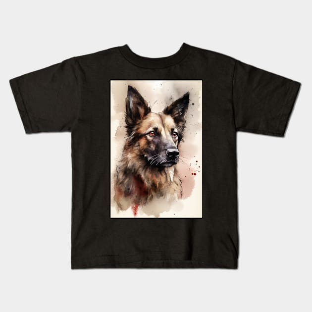 Loyal Companion: Alsatian Watercolor Painting Kids T-Shirt by simonrudd